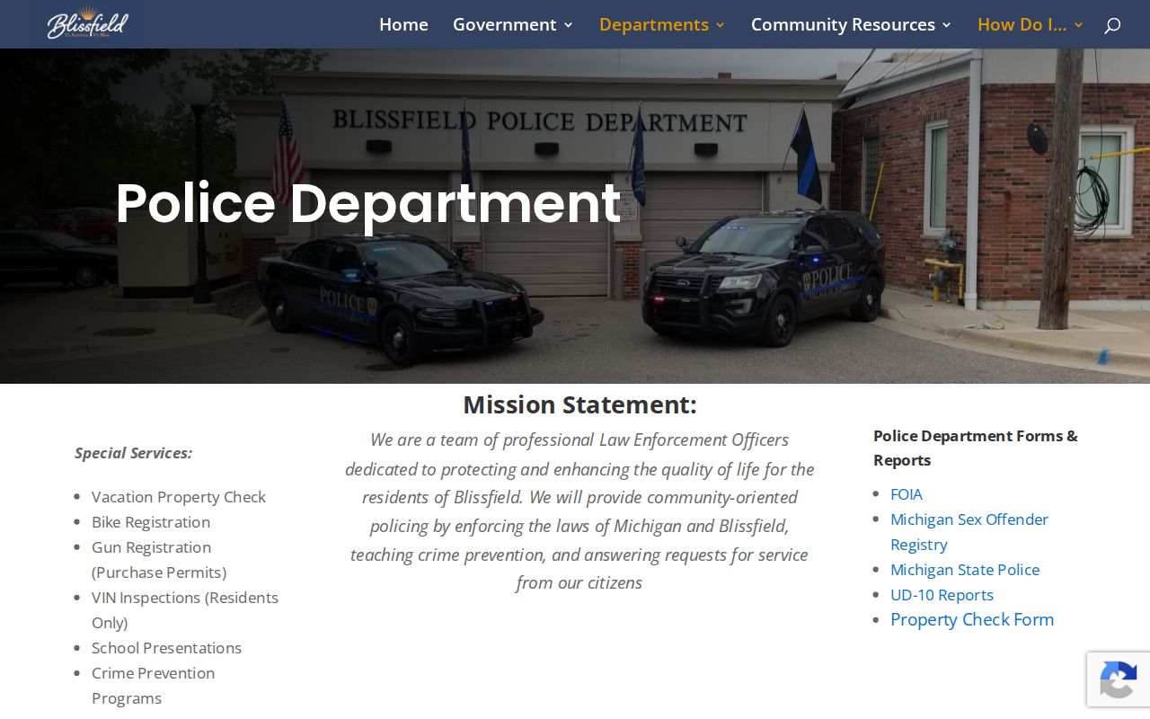 Lenawee County Blissfield village Police Department record access information