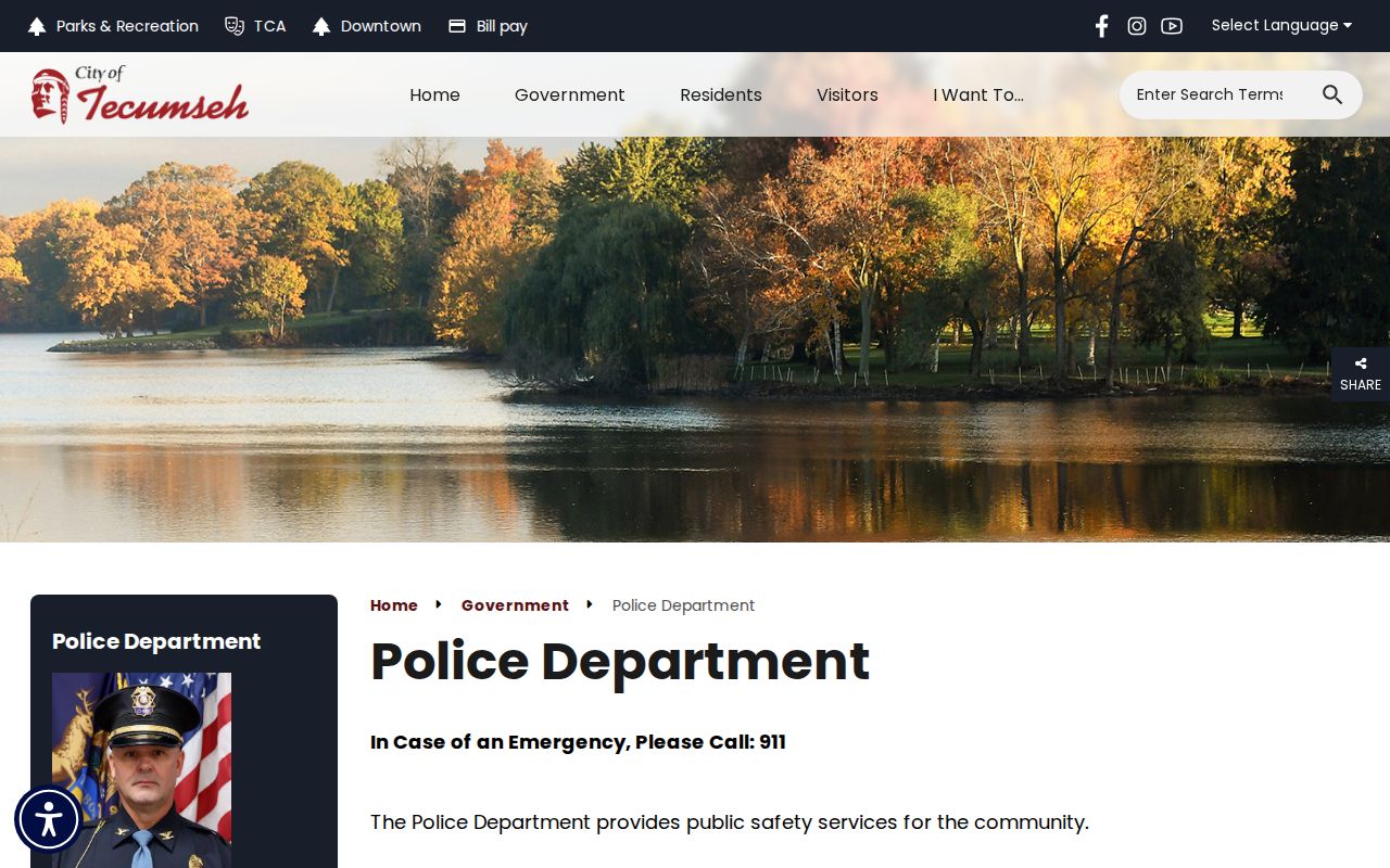 Tecumseh police department arrest-record information page
